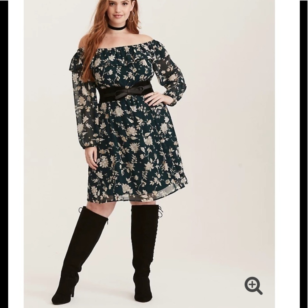 TORRID FLORAL CHIFFON OFF SHOULDER SKATER DRESS cc. - Picture 14 of 16